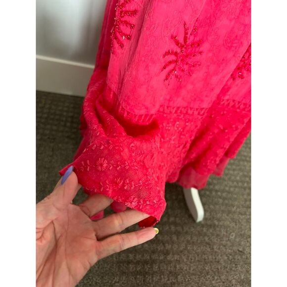 L POGEE Gypsy Skirt Free Size Hot PInk Bohemian Style Beaded Embroidered - Picture 4 of 8